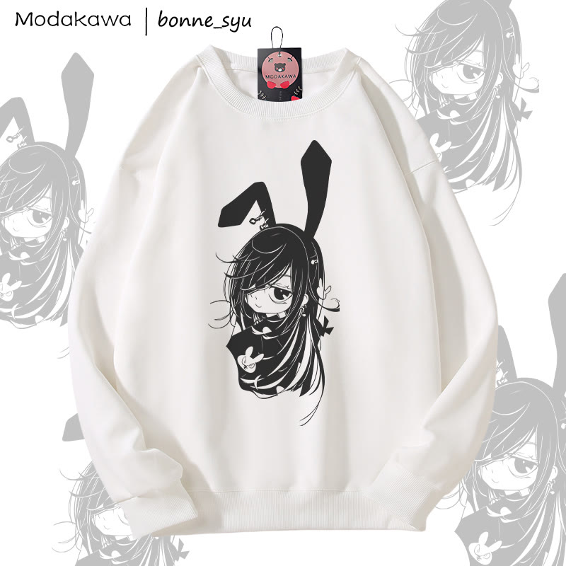 MODAKAWA X bonne_syu Bunny Girl Grafik Unisex Sweatshirt - White - 5XL - image 1