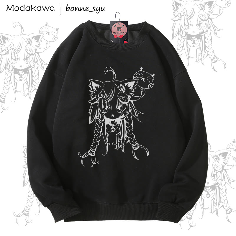 MODAKAWA X bonne_syu Unisex-Sweatshirt mit Katzenmotiv - Black - 5XL - image 1