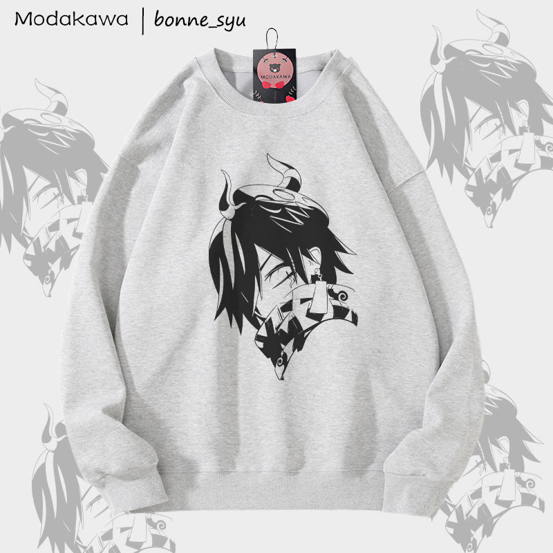 MODAKAWA X bonne_syu Demon Boy Graphic Unisex Sweatshirt - Grey - 5XL - image 3