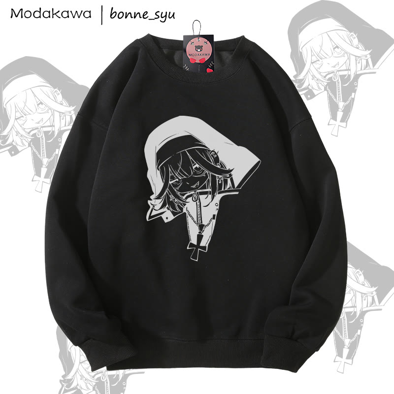 MODAKAWA X bonne_syu Gothic Nun Graphic Unisex Sweatshirt - Black - 5XL - image 1