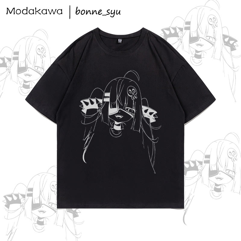 MODAKAWA X bonne_syu Dark Anime Girl Grafik-T-Shirt - Black - 5XL - image 1