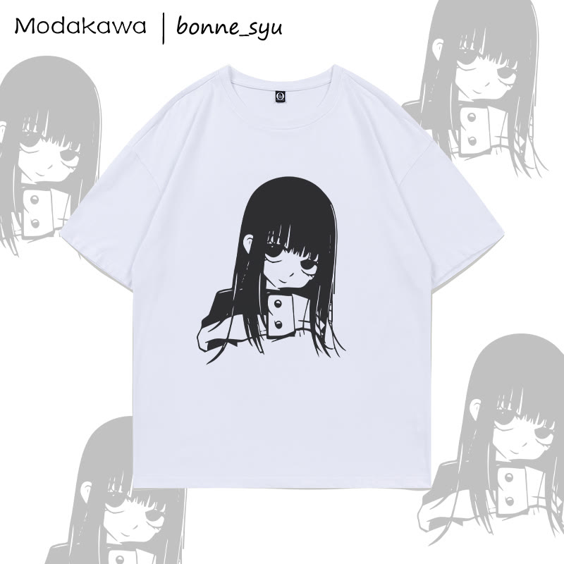 MODAKAWA X bonne_syu Niedliches Anime-Mädchen-Grafik-T-Shirt - White - 5XL - image 1