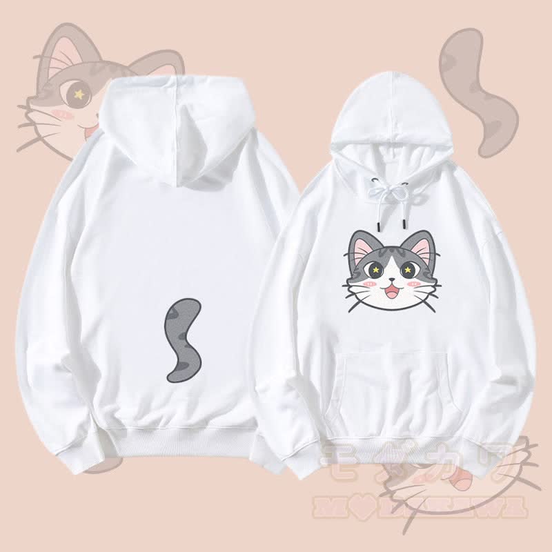 MODAKAWA Streetwear-Pullover-Hoodie mit Katzenmotiv (Gesicht und Schwanz) - Weiß - 5XL - image 1