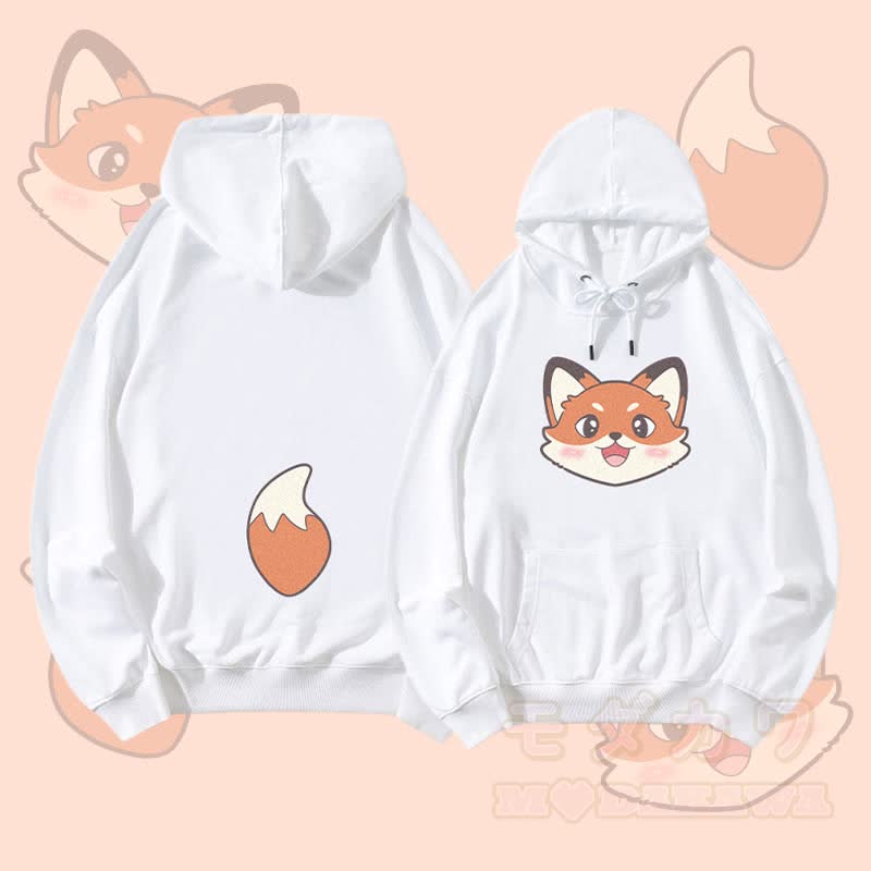 MODAKAWA Streetwear Pullover Hoodie mit Fuchs- und Schwanzmotiv - Weiß - 5XL - image 2