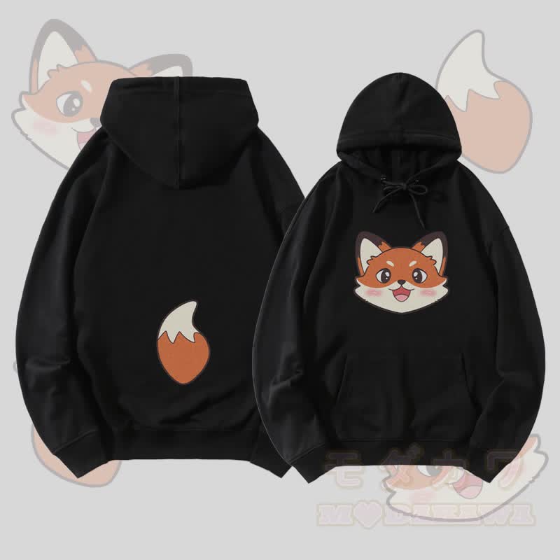 MODAKAWA Streetwear Pullover Hoodie mit Fuchs- und Schwanzmotiv - Schwarz - 5XL - image 1