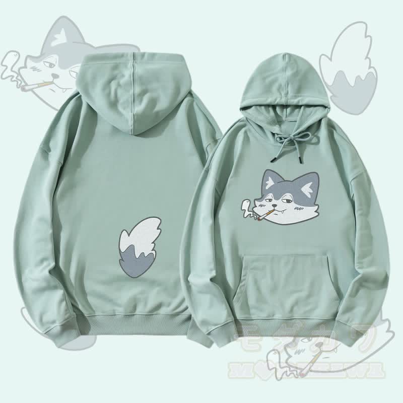 MODAKAWA Streetwear-Pullover-Hoodie mit Raucherwolf-Motiv (Gesicht und Schwanz) - Grün - 5XL - image 1