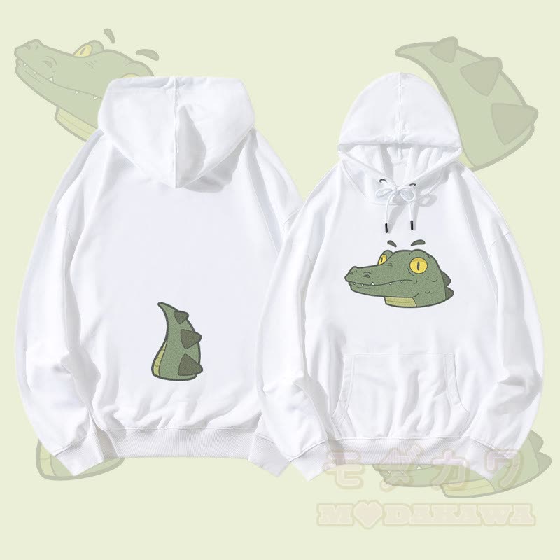 MODAKAWA Streetwear-Pullover-Hoodie mit Krokodil-Gesichts- und Schwanzgrafik - Weiß - 5XL - image 2