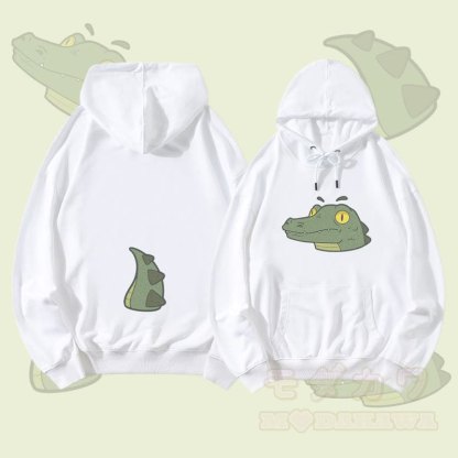 MODAKAWA Streetwear-Pullover-Hoodie mit Krokodil-Gesichts- und Schwanzgrafik - Weiß - 5XL - image 2