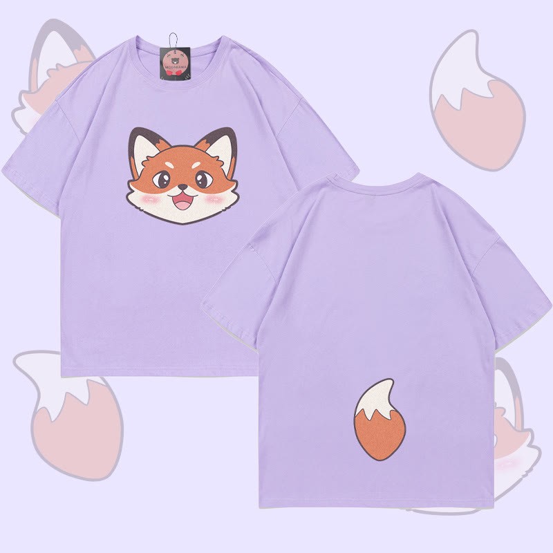 MODAKAWA Fuchskopf- und Schwanzgrafik-T-Shirt - Light Purple - 5XL - image 1