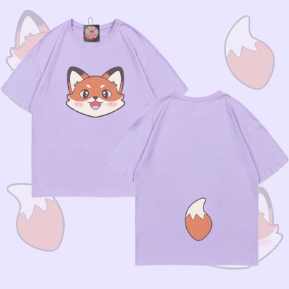 MODAKAWA Fuchskopf- und Schwanzgrafik-T-Shirt - Light Purple - 5XL - image 1