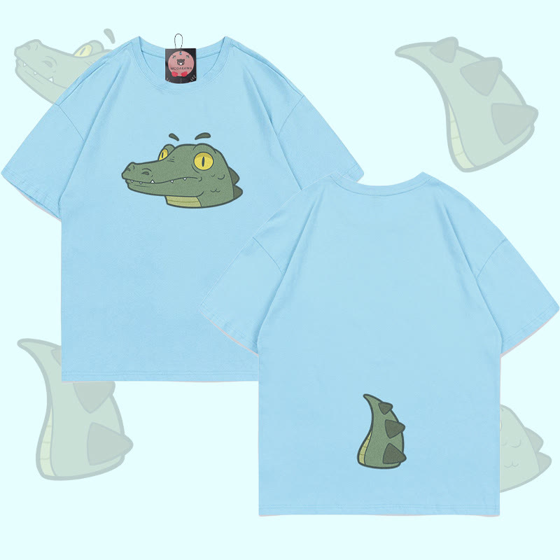 MODAKAWA T-Shirt mit Krokodilgesicht und -schwanz-Grafik - Blue - 5XL - image 1