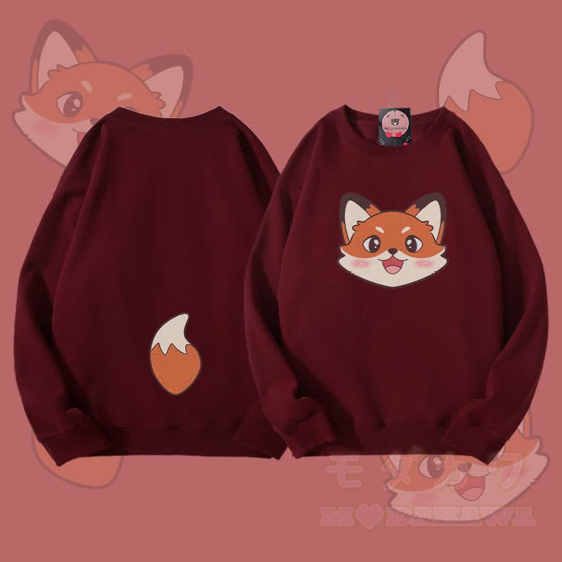 MODAKAWA Unisex-Sweatshirt mit Fuchskopf- und Schwanzmotiv - Weinrot - 5XL - image 2