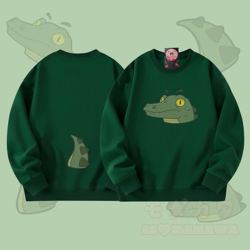 MODAKAWA Unisex-Sweatshirt mit Krokodil-Gesichts- und Schwanzmotiv - Grün - 5XL - image 2