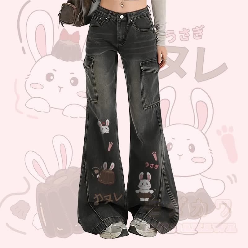 MODAKAWA Bunny Pudding Graphic Flare Denim Pants - Schwarz - XL - image 1
