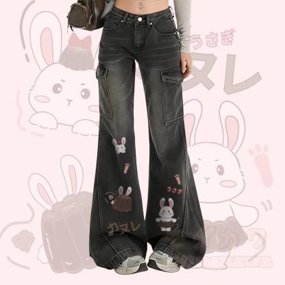 MODAKAWA Bunny Pudding Graphic Flare Denim Pants - Schwarz - XL - image 1