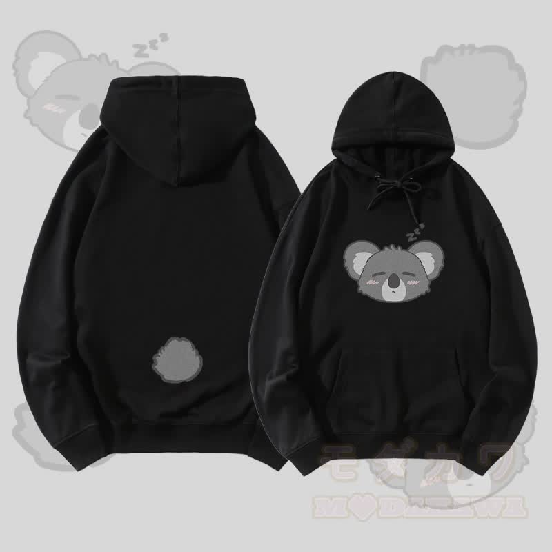 MODAKAWA Streetwear-Pullover-Hoodie mit Koala-Motiv (Gesicht und Schwanz) - Schwarz - 5XL - image 1