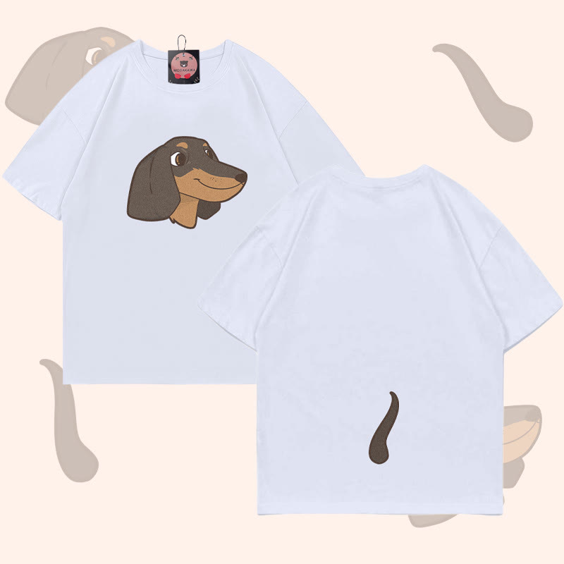 MODAKAWA Welpengesicht- und Schwanzgrafik-T-Shirt - White - 5XL - image 5