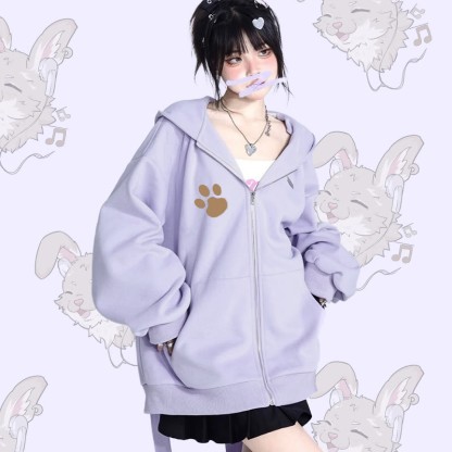 MODAKAWA Nabi Kapuzenpullover mit langem Hasenohren-Motiv und Reißverschlusstasche, der Musik auf die Haut zaubert - image 2