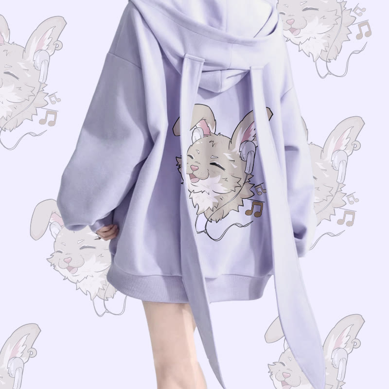 MODAKAWA Nabi Kapuzenpullover mit langem Hasenohren-Motiv und Reißverschlusstasche, der Musik auf die Haut zaubert - Purple - 2XL - image 1