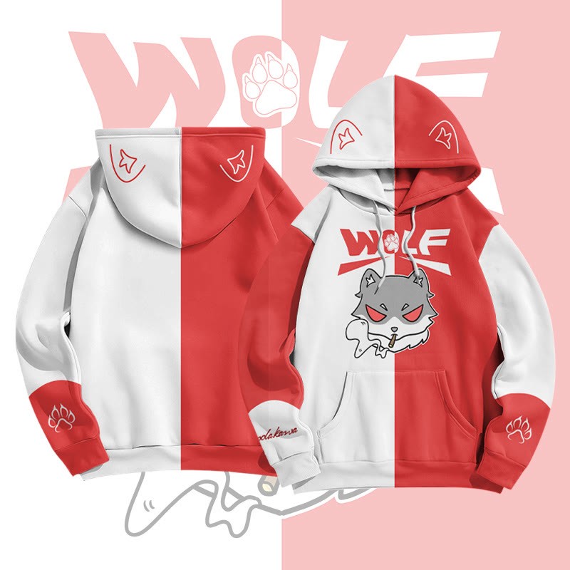 MODAKAWA Farben Block Smoking Wolf Graphic All Over Print Pullover Hoodie - Red - 8XL - image 5