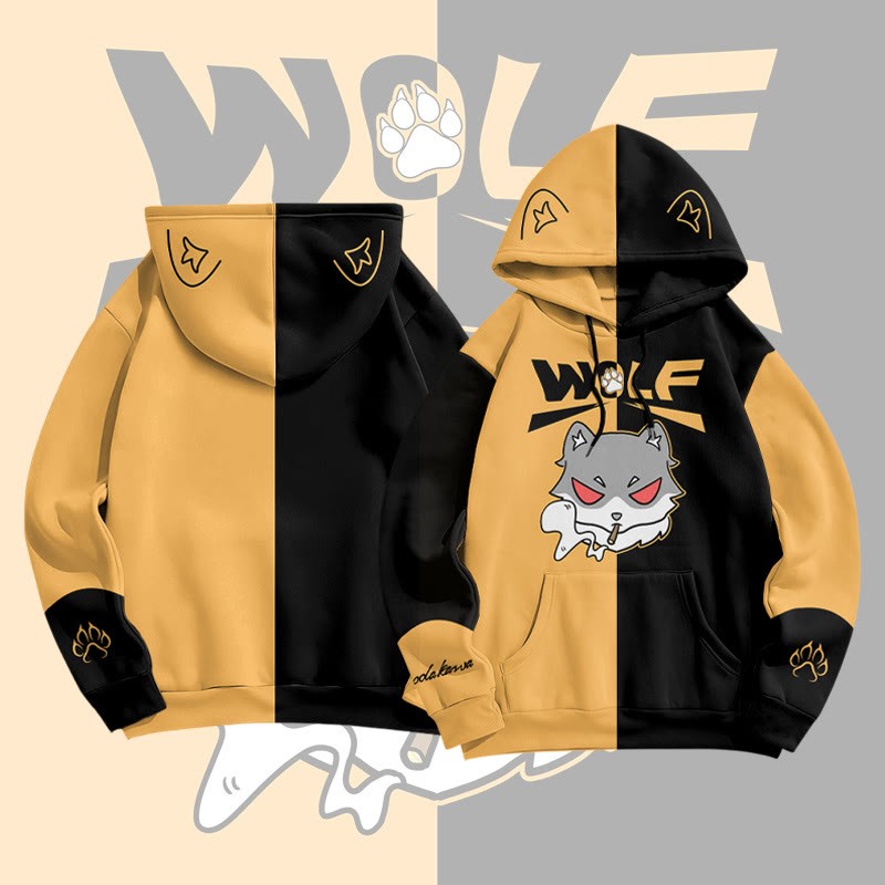 MODAKAWA Farben Block Smoking Wolf Graphic All Over Print Pullover Hoodie - Yellow - 8XL - image 4