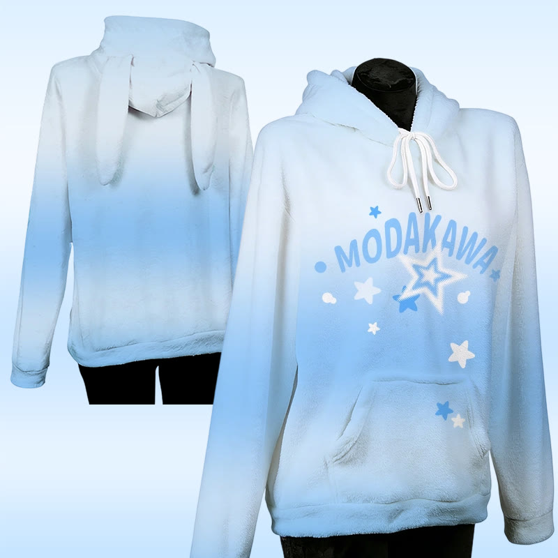 MODAKAWA Plüsch-Hoodie mit Farbverlauf, Sternenbuchstaben und Hasenohren - Blue - 4XL - image 1