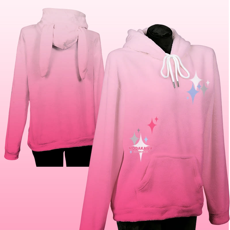 MODAKAWA Gradient Star Graphic Plüsch-Hoodie mit Hasenohren - Pink - 4XL - image 1