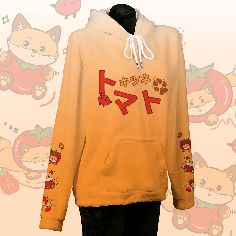 MODAKAWA Farbverlauf-Tomaten-Fuchs-Plüschhoodie mit Hasenohren - Orange - 4XL - image 2