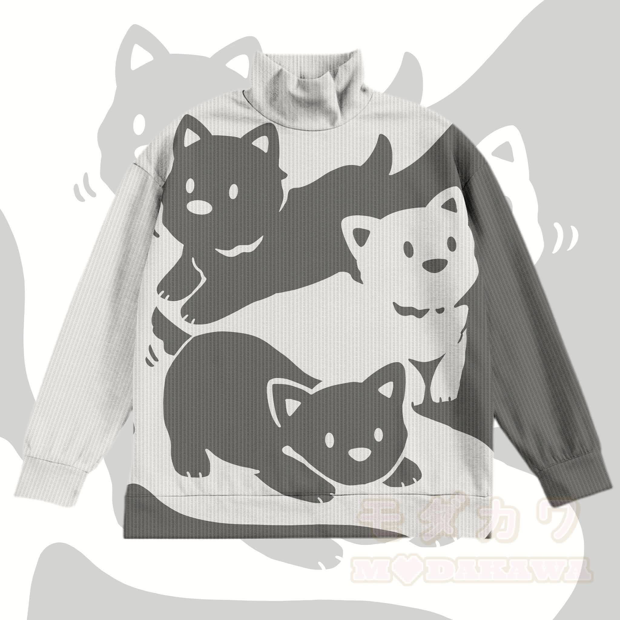 MODAKAWA Sweatshirt mit Welpenmotiv und Allover-Waffelprint - Grau - 4XL - image 1