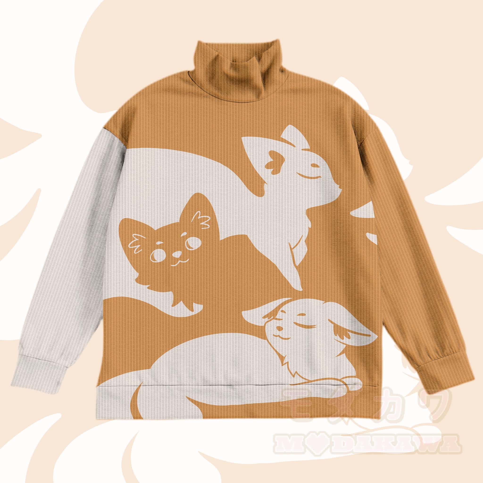 MODAKAWA Fox Graphic All Over Print Waffle Sweatshirt - Gelb - 4XL - image 1