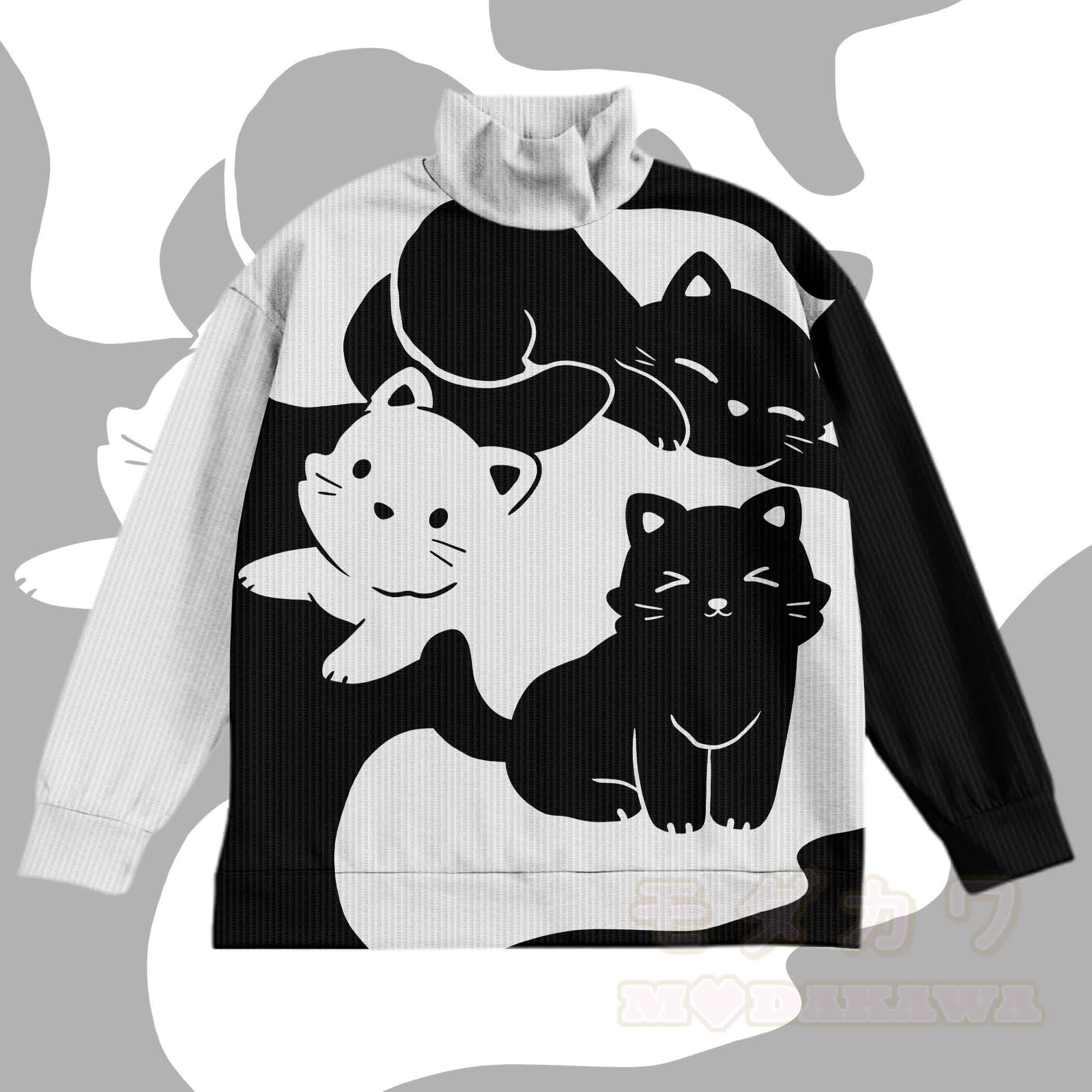MODAKAWA Kitty Waffel-Sweatshirt mit Allover-Print und Katzenmotiv - Weiß - 4XL - image 1