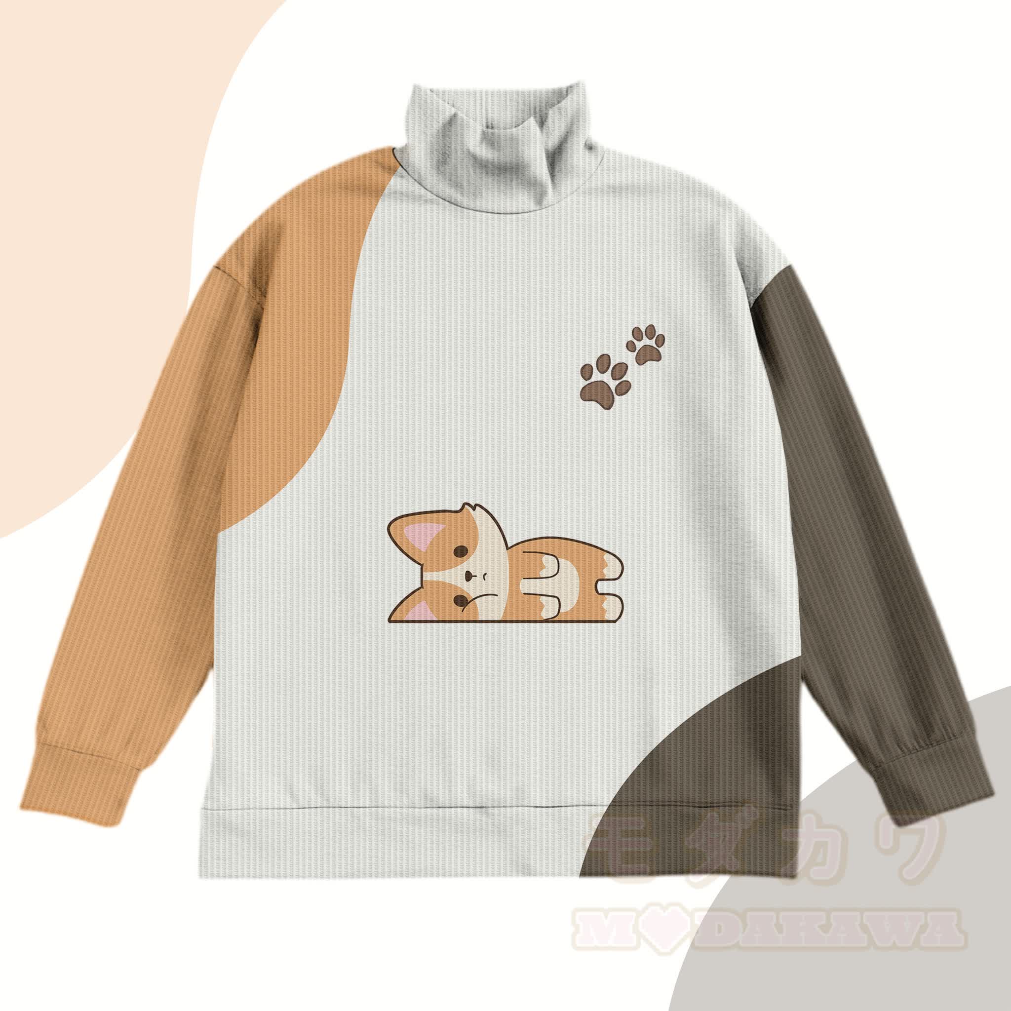 MODAKAWA Sweatshirt mit Fuchs-Motiv und Waffelpiqué-Aufdruck - Beige - 4XL - image 1