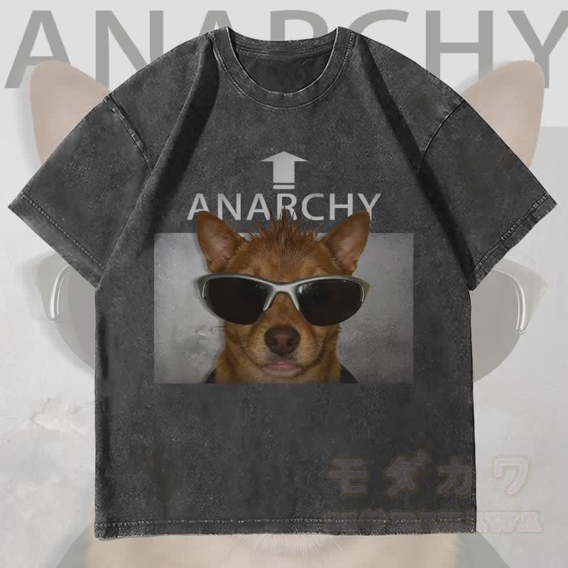 MODAKAWA ANARCHY Sonnenbrille Hunde-Grafik Unisex Vintage Washed T-Shirt - Schwarz - 4XL - image 4