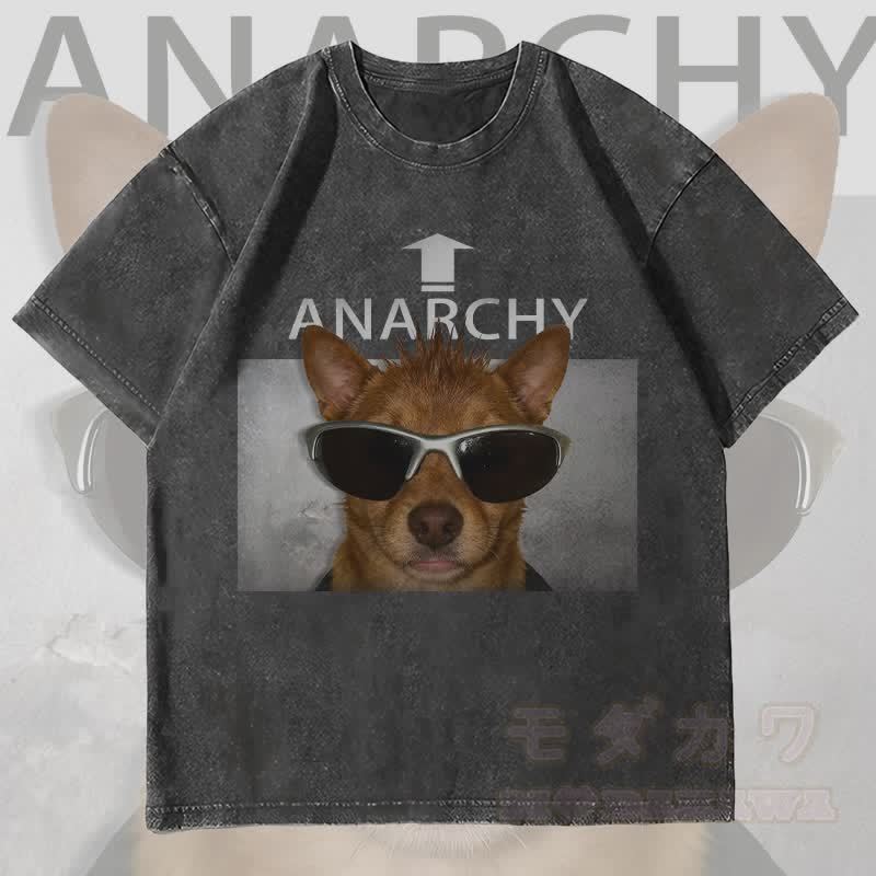 MODAKAWA ANARCHY Sonnenbrille Hunde-Grafik Unisex Vintage Washed T-Shirt - Schwarz - 4XL - image 4