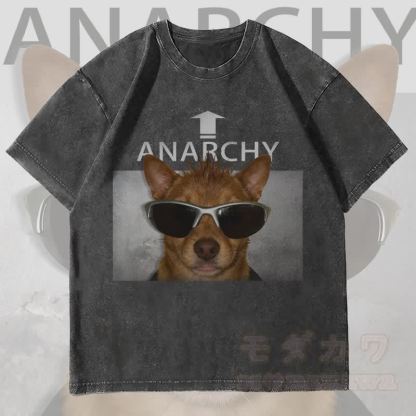 MODAKAWA ANARCHY Sonnenbrille Hunde-Grafik Unisex Vintage Washed T-Shirt - Schwarz - 4XL - image 4