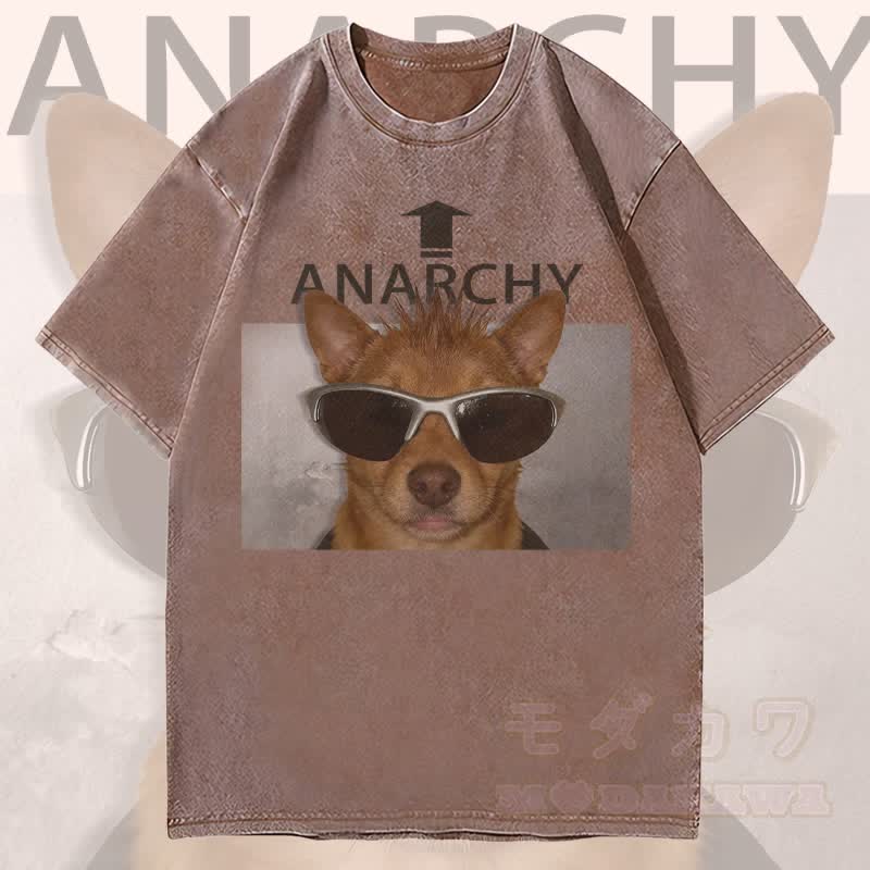 MODAKAWA ANARCHY Sonnenbrille Hunde-Grafik Unisex Vintage Washed T-Shirt - Braun - 4XL - image 2
