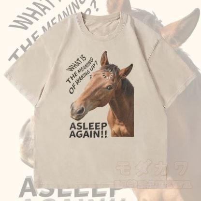 MODAKAWA WAS IST DIE BEDEUTUNG DES AUFWACHENS? Pferde-Grafik Unisex Vintage Washed T-Shirt - Beige - 4XL - image 2