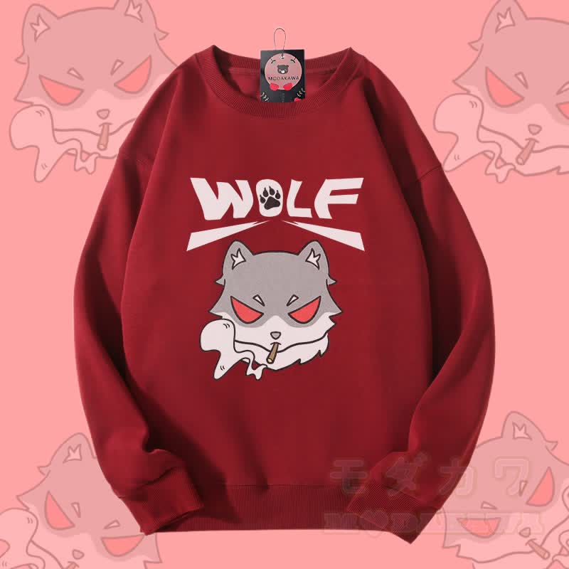 MODAKAWA Smoking Wolf Grafik Unisex Sweatshirt - Weinrot - 5XL - image 1