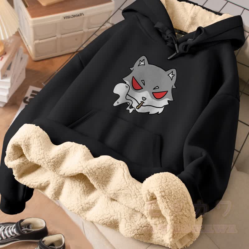 MODAKAWA Winterhoodie mit Raucherwolf-Motiv, dick gefüttert mit Fleece - Schwarz - 2XL - image 1