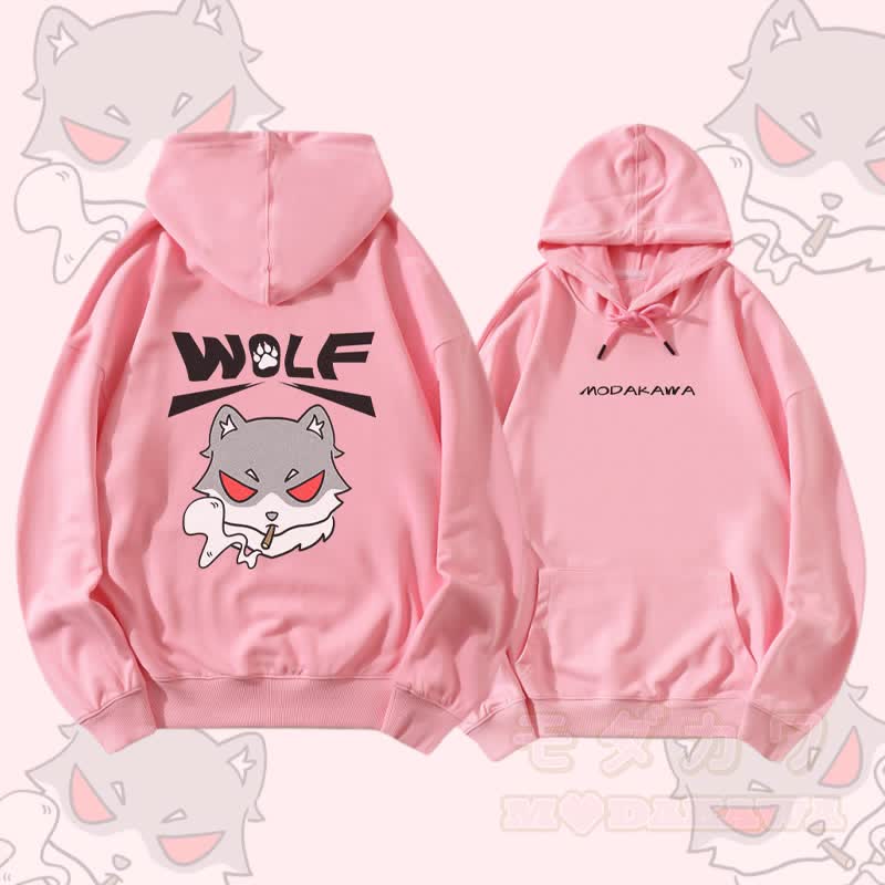 MODAKAWA Smoking Wolf Grafik Streetwear Pullover Hoodie - Rosa - 5XL - image 2