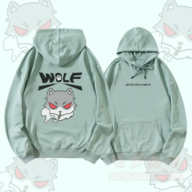 MODAKAWA Smoking Wolf Grafik Streetwear Pullover Hoodie - Grün - 5XL - image 1