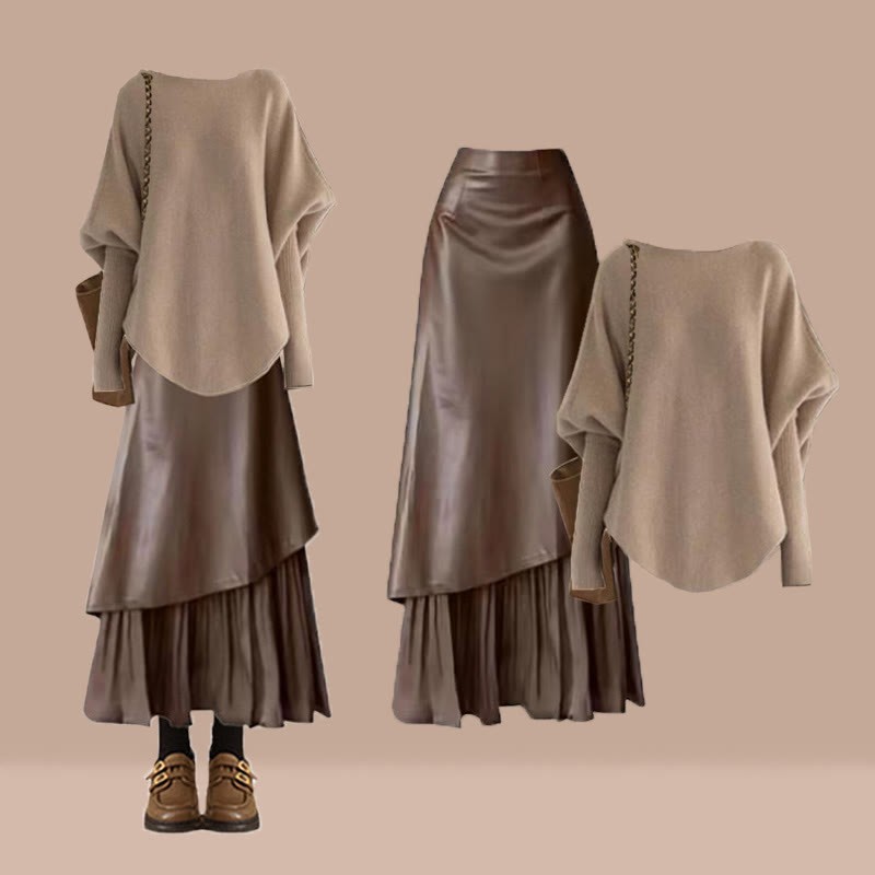 Strickpullover und passender Rock aus PU -Leder - Set - XL - image 1