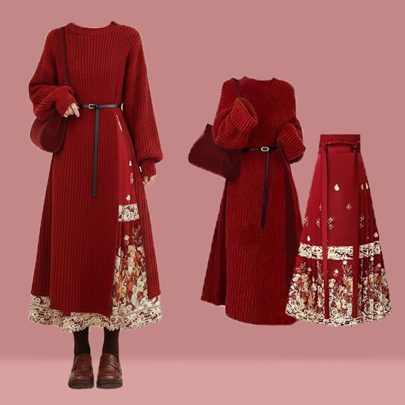 Strickkleid, Vintage-Rock mit Pferdegesicht, passendes Outfit - Set - XL - image 1