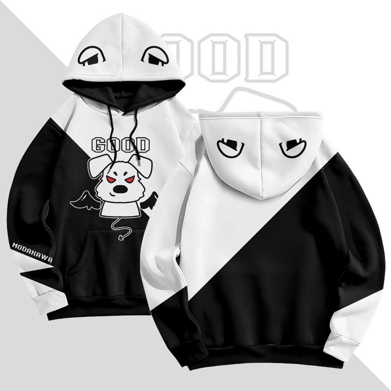 MODAKAWA GOOD Pullover-Hoodie mit Teufelswelpen-Grafikprint - White&Black - 8XL - image 3