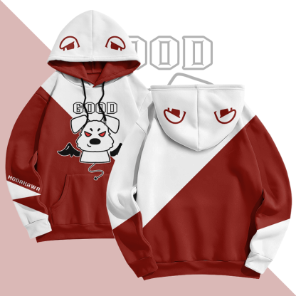 MODAKAWA GOOD Pullover-Hoodie mit Teufelswelpen-Grafikprint - White&Red - 8XL - image 2