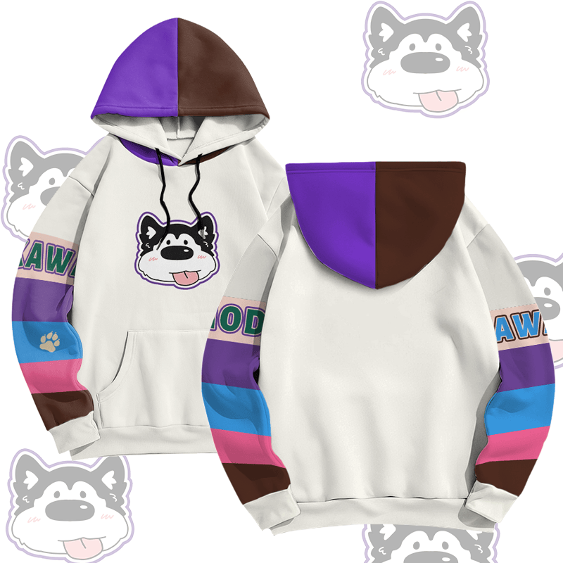 MODAKAWA Pullover-Hoodie mit Allover-Print eines Welpen mit herausgestreckter Zunge - White - 8XL - image 1