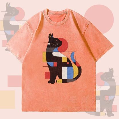 MODAKAWA Unisex-T-Shirt mit geometrischem Katzenmotiv im Vintage-Stil - Orange - 4XL - image 2