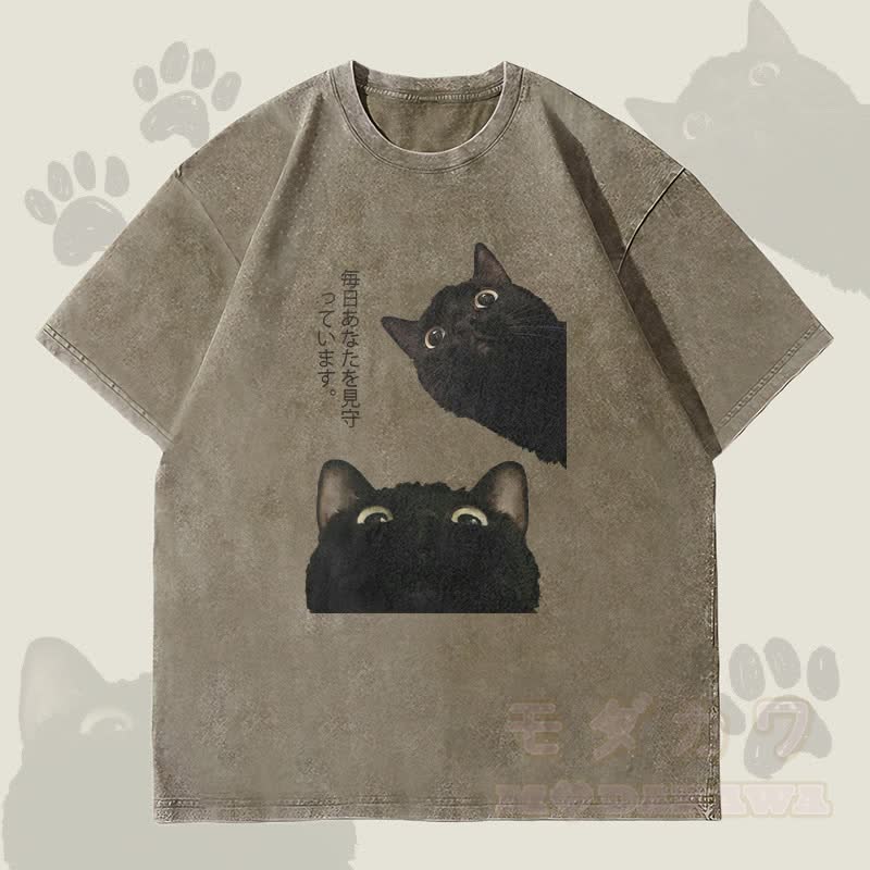 MODAKAWA Unisex-T-Shirt mit schwarzem Katzenmotiv im Vintage-Stil - Armeegrün - 4XL - image 1