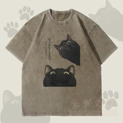 MODAKAWA Unisex-T-Shirt mit schwarzem Katzenmotiv im Vintage-Stil - Armeegrün - 4XL - image 1