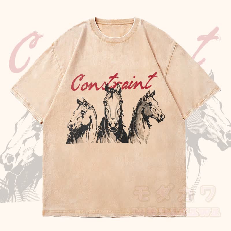 MODAKAWA CONSTRAINT Pferde-Grafik Unisex Vintage Washed T-Shirt - Aprikose - 4XL - image 2